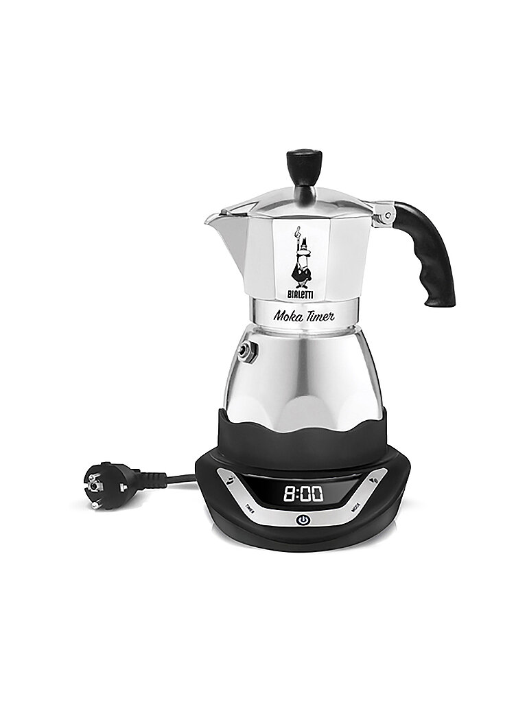 BIALETTI Espressokocher elektrisch EASY TIMER 6 Tassen Alu / Schwarz silber