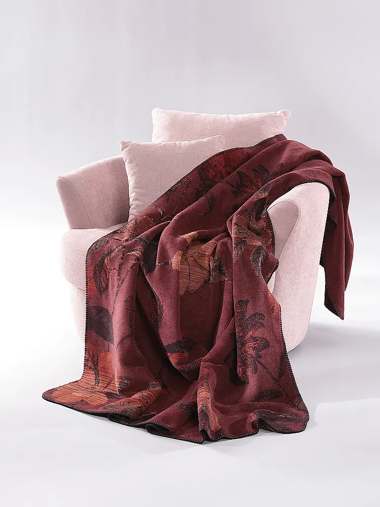 BIEDERLACK | Wohndecke - Plaid 150x200cm RUBY PASSION Velvet Bloom | dunkelrot