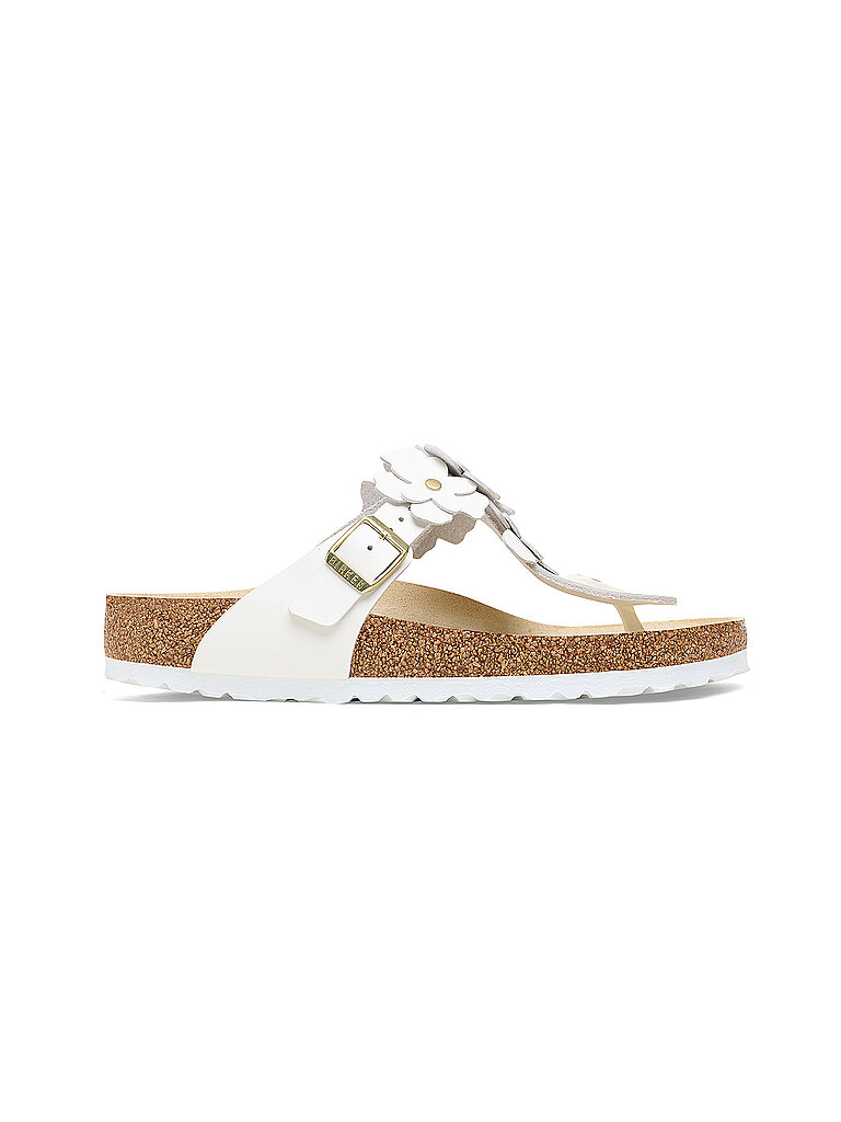 Birkenstock pour femme. 1026735 Gizeh Flower Embellishment sandales en cuir blanc (37), Plat, Boucle, Casuel