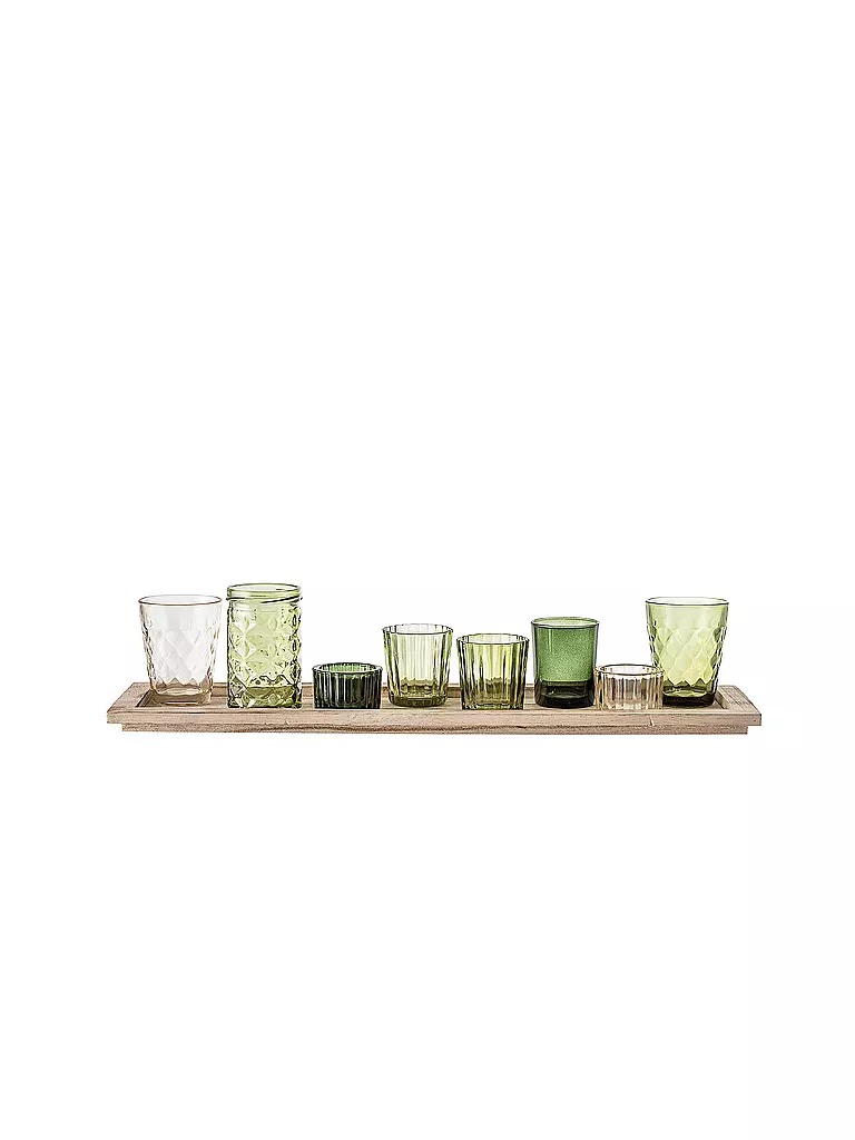 BLOOMINGVILLE | Tablett Set mit Teelichter 9tlg Grün | grün