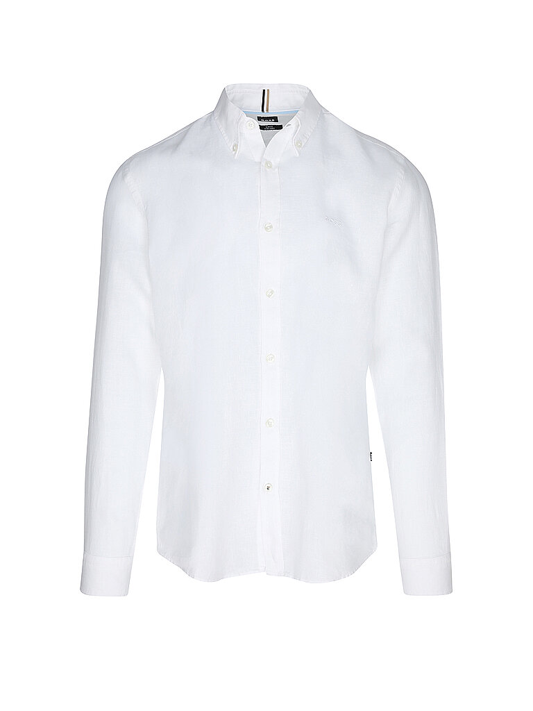 BOSS Leinenhemd Slim Fit H-ROAN weiss