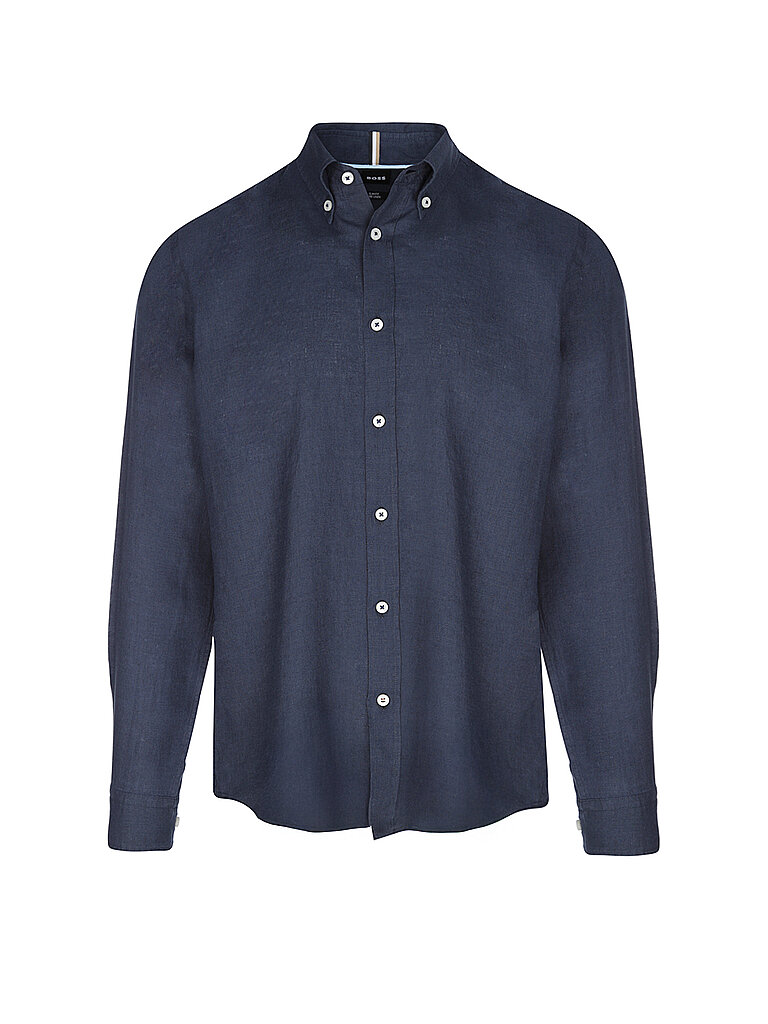 BOSS Leinenhemd Slim Fit H-ROAN dunkelblau