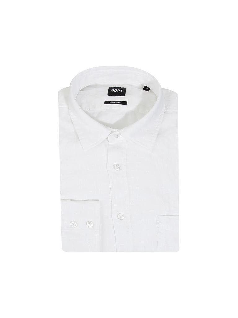 BOSS | Leinenhemd Regular Fit  | weiß