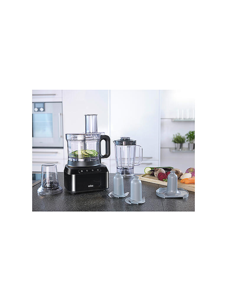 BRAUN | PurEase Kompakt-Küchenmaschine FP 3132 BK Schwarz 800W | schwarz