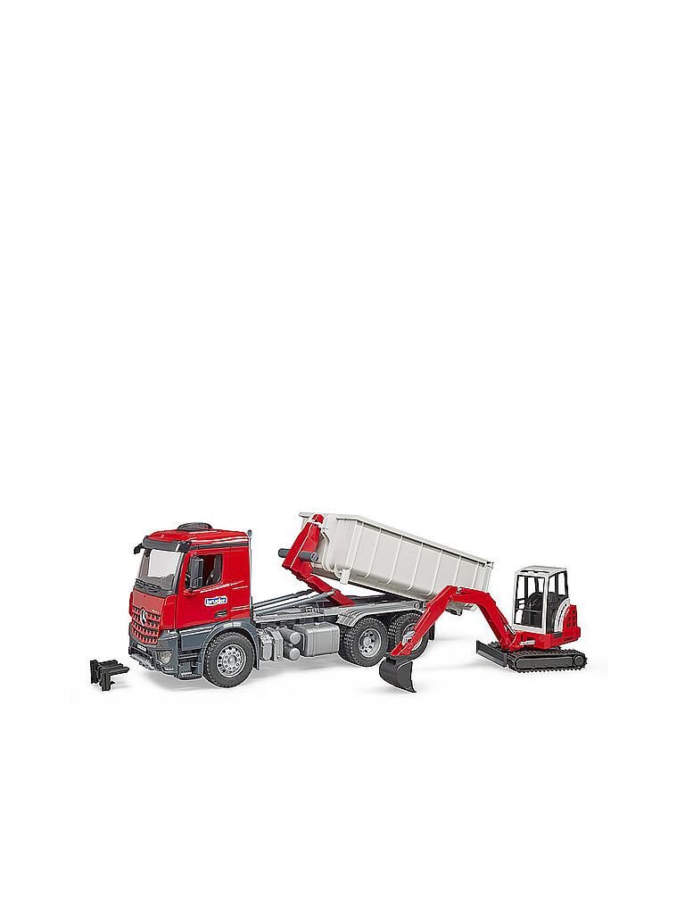 BRUDER | MB Arocs LKW mit Abrollcontainer und Schaeff Minibagger 03624 | keine Farbe