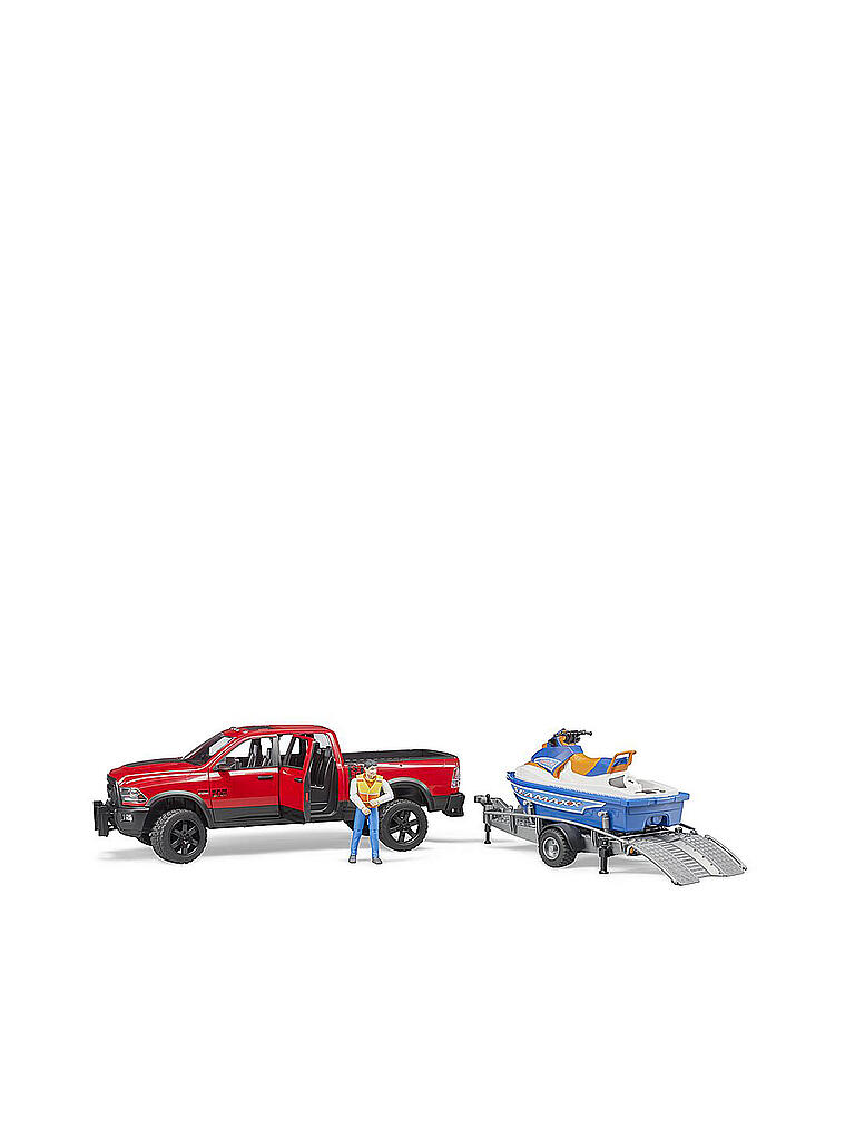 BRUDER | RAM 2500 Power Wagon mit Anhänger, Personal Water Craft u. Fahrer 02503 | rot