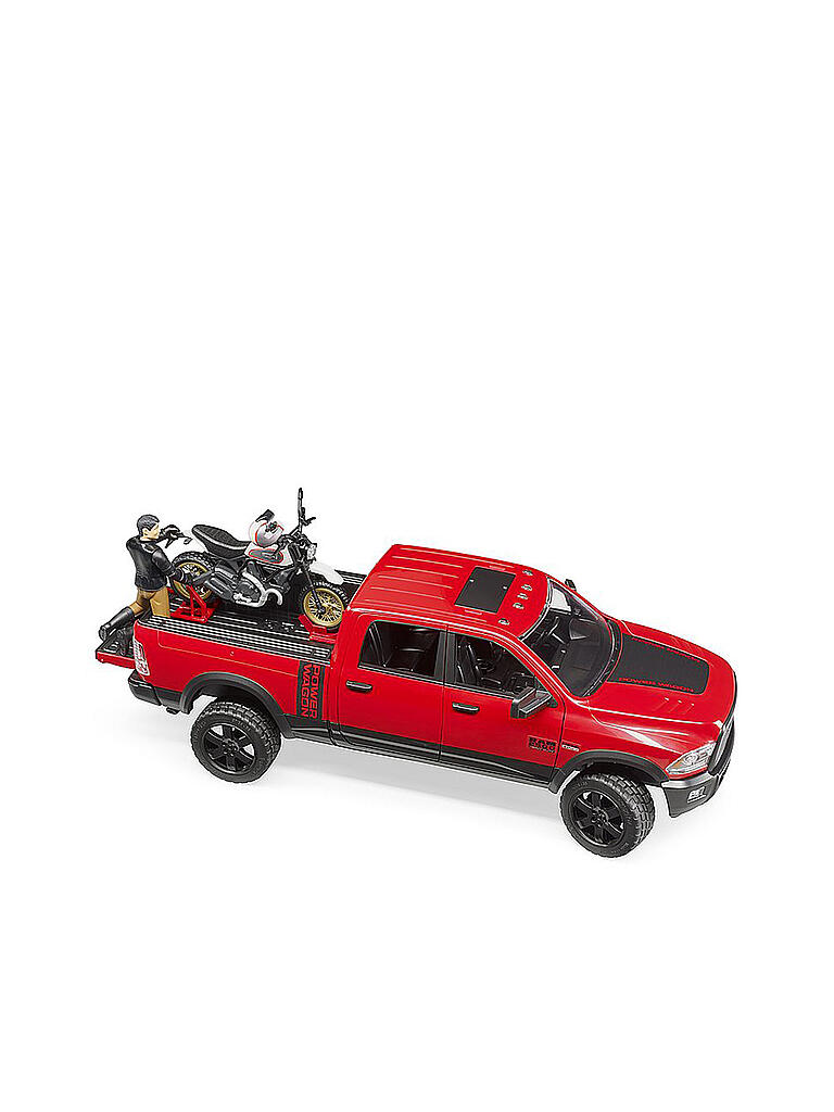 BRUDER | RAM 2500 Power Wagon mit Scrambler Ducati Desert Sled u. Fahrer 02502 | rot