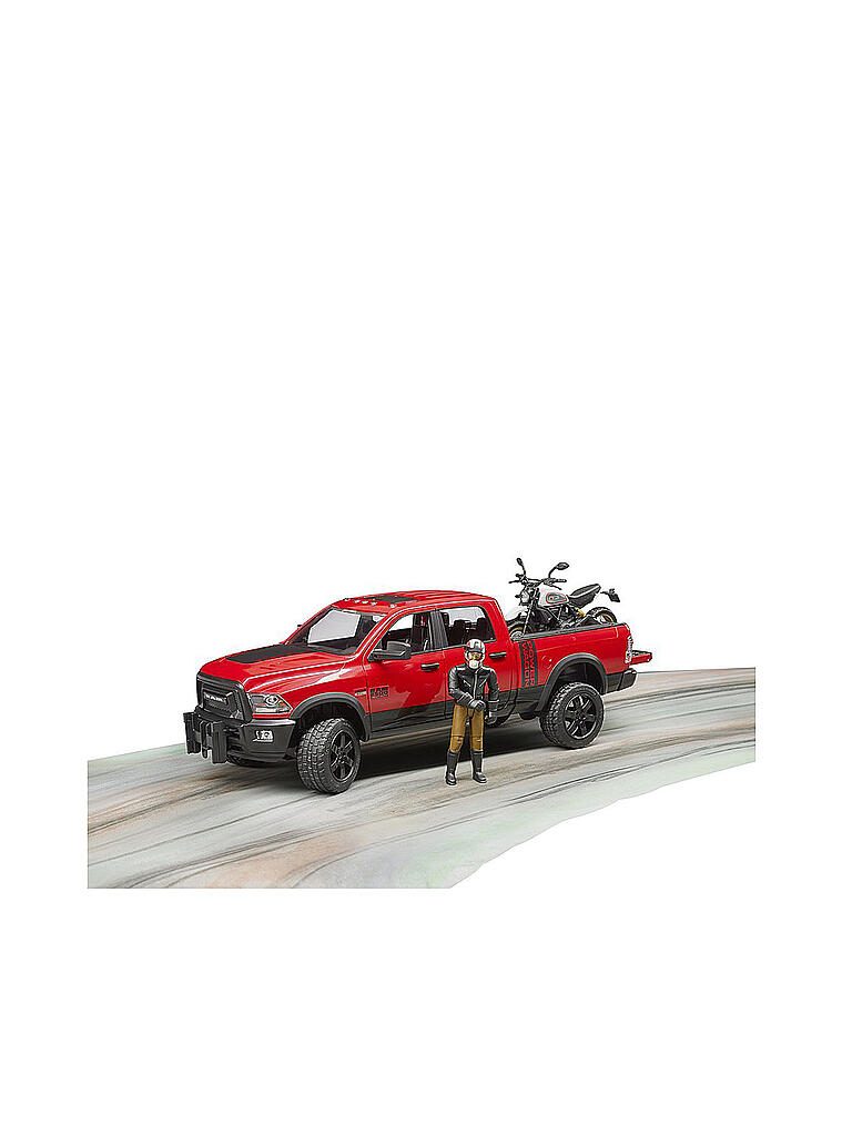 BRUDER | RAM 2500 Power Wagon mit Scrambler Ducati Desert Sled u. Fahrer 02502 | rot