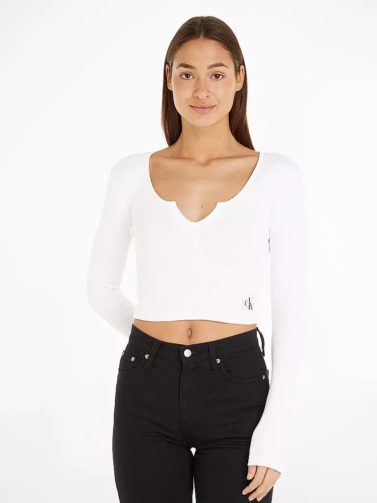 CALVIN KLEIN JEANS | Langarmshirt Cropped Fit | weiss
