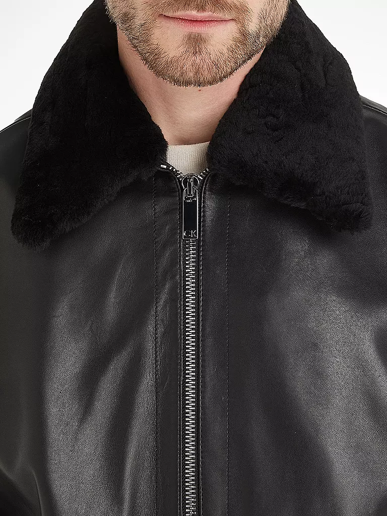 CALVIN KLEIN | Lederjacke  | schwarz