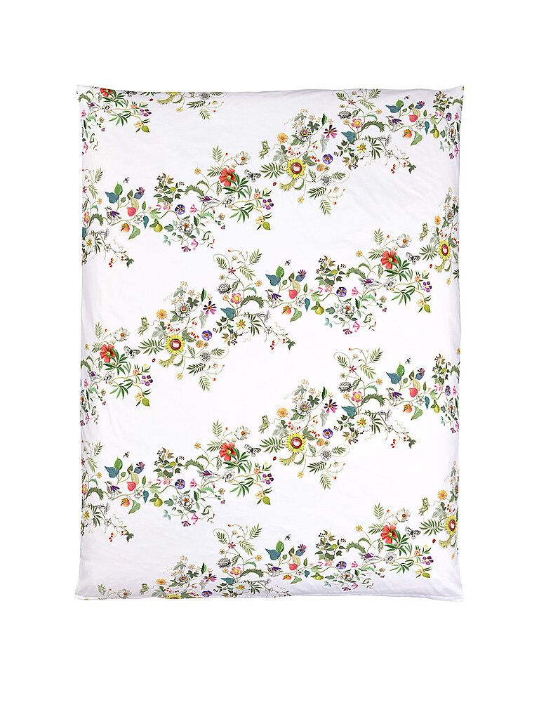 CHRISTIAN FISCHBACHER Satin Kissenbezug GARLAND 70x90cm Weiss/Blumen weiss