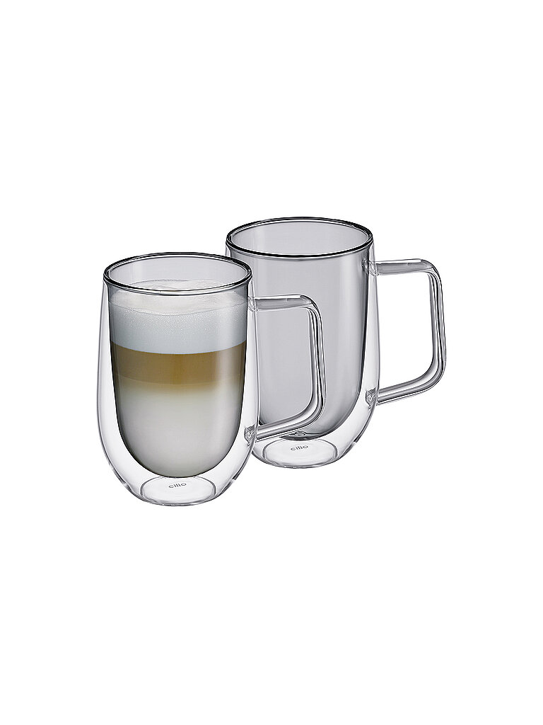Latte Macchiato Glas Doppelwandig VENETO 2x0,03l Borosilikatglas Grau grau baby