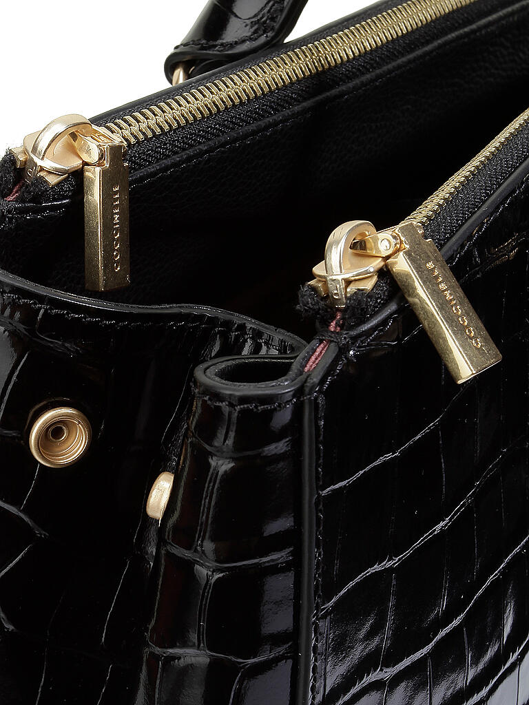 COCCINELLE | Ledertasche - Henkeltasche Sortie Croco Shiny Soft | schwarz