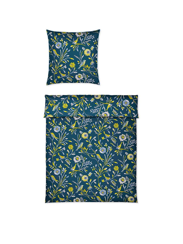 COVERED | Satin-Bettwäsche "Nightbirds" 70x90cm/140x200cm (Lime) | blau