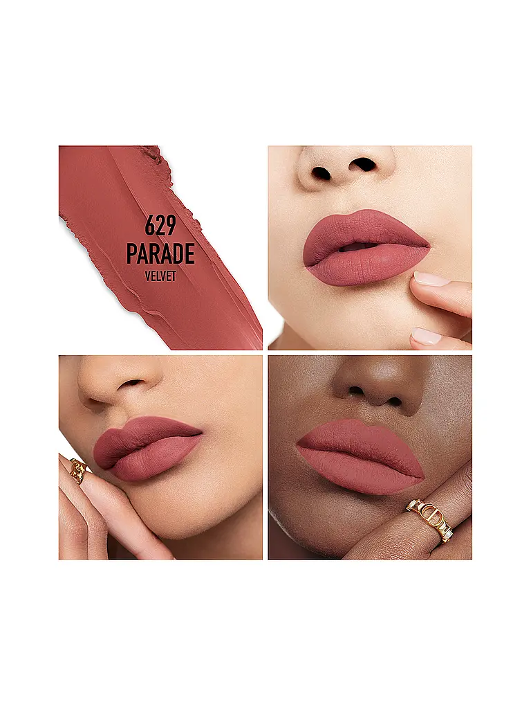 DIOR | Rouge Dior Limitierte Edition Couture Lippenstift – Goldfarbenes Case und gravierter Stick (629 Parade Fini Velvet) | Braun