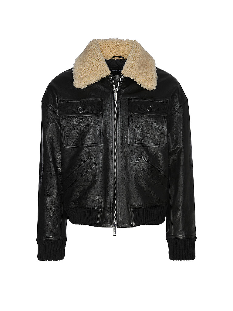 Dsquared2 Leather Jacket Aviator Black