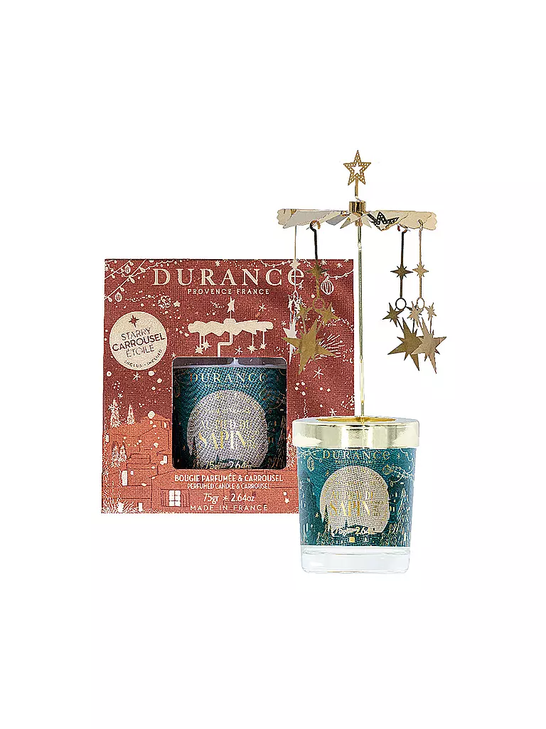 DURANCE | Weihnachts Duftkerze 75g mit Karussell Am Tannenbaum | dunkelgrün
