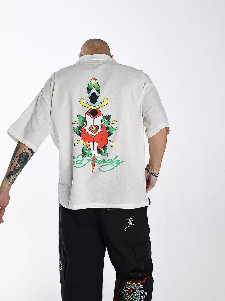 ED HARDY | Hemd Regular Fit ROSE RIDER CAMP | weiss