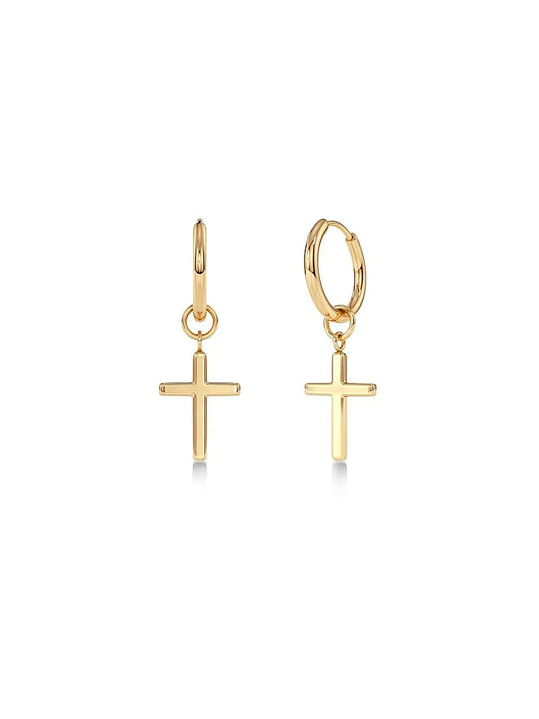 Ohrringe SPIRIT CROSS HOOPS Gold gold damen