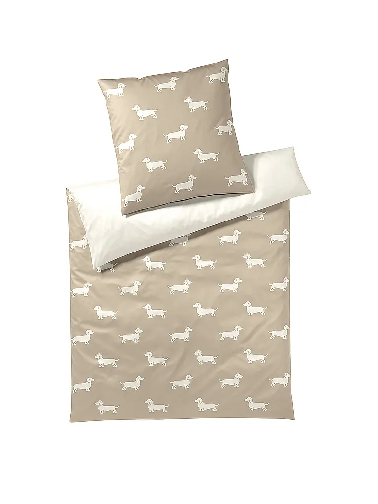 ELEGANTE | Satin Bettwäsche DOGS 70x90cm/140x200cm Creme | beige