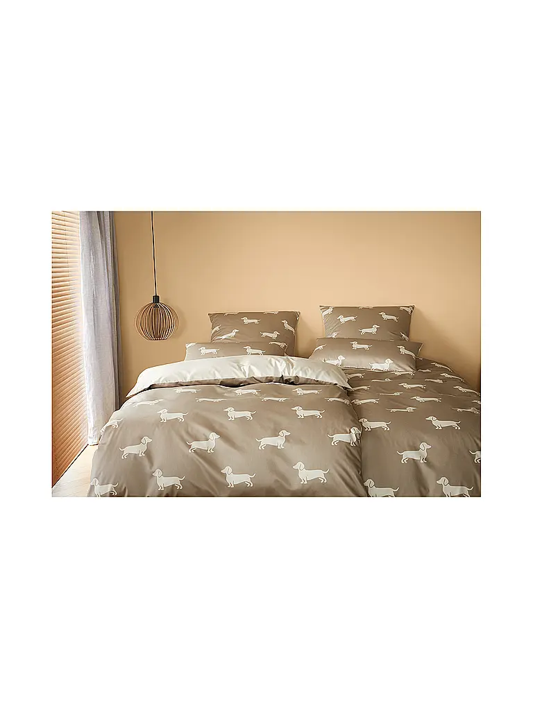 ELEGANTE | Satin Bettwäsche DOGS 70x90cm/140x200cm Creme | beige