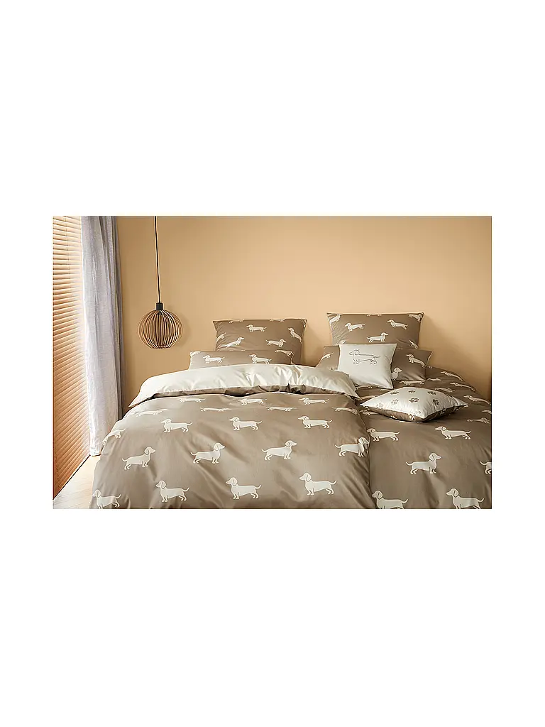 ELEGANTE | Satin Bettwäsche DOGS 70x90cm/140x200cm Creme | beige