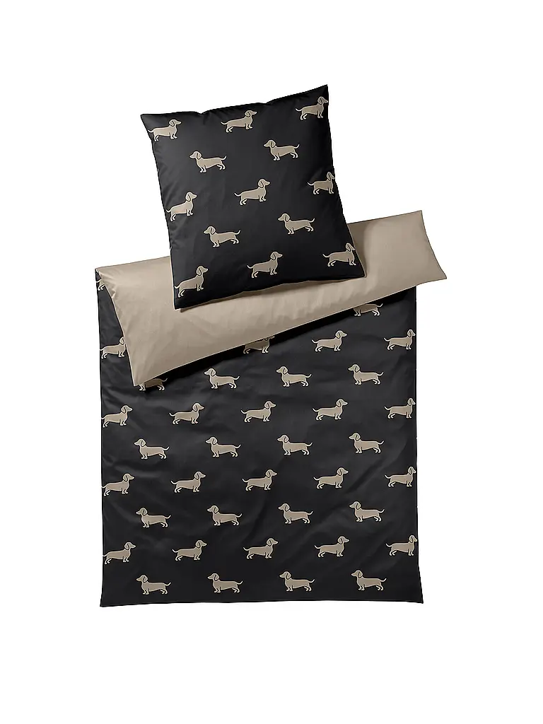 ELEGANTE | Satin Bettwäsche DOGS 70x90cm/140x200cm Schwarz | schwarz