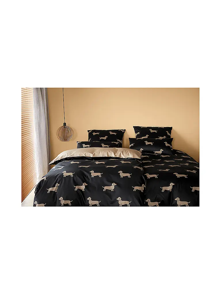 ELEGANTE | Satin Bettwäsche DOGS 70x90cm/140x200cm Schwarz | schwarz