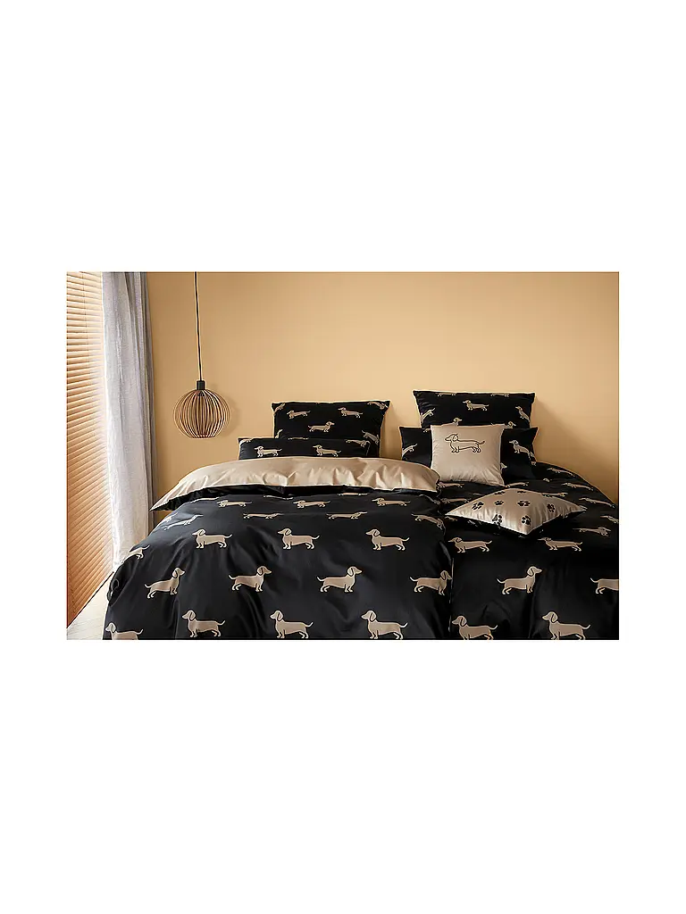 ELEGANTE | Satin Bettwäsche DOGS 70x90cm/140x200cm Schwarz | 