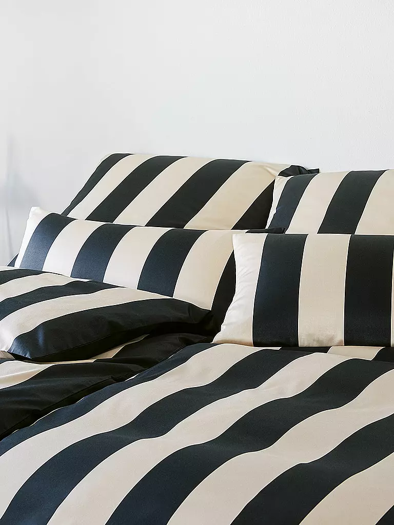 ELEGANTE | Satin Bettwäsche Natural Stripe 140x200cm Natur/Schwarz | schwarz