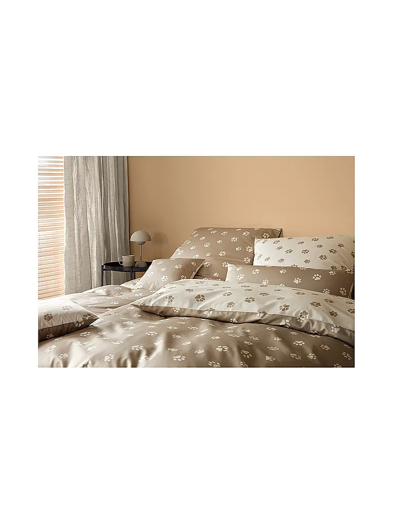 ELEGANTE | Satin Bettwäsche PAWS 70x90cm/140x200cm Creme | beige