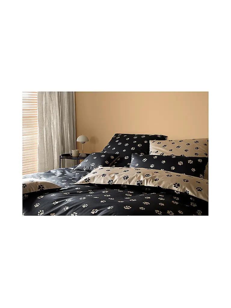 ELEGANTE | Satin Bettwäsche PAWS 70x90cm/140x200cm Schwarz | Schwarz