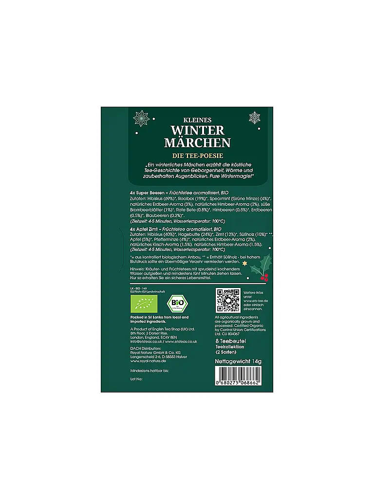 ENGLISH TEA SHOP | Wintertee 8 Beutel Winter Märchen Dunkel Gruen | 