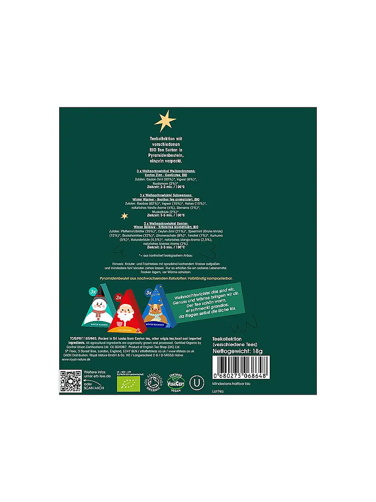 ENGLISH TEA SHOP | Wintertee 9 Beutel Weihnachtswichtel Dunkel Gruen  | dunkelgrün