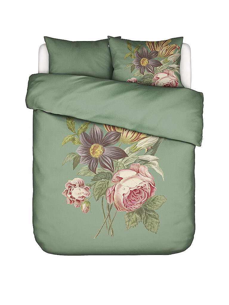 ESSENZA Satin Bettwäsche 2x  70x90cm / 200x200cm MADIA Basil Green olive