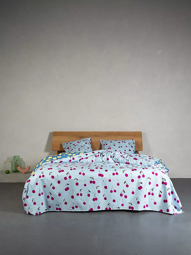 ESSENZA | Perkal Bettwäsche ZESTY CHERRY 70x90cm/140x200cm Iceblue | hellblau