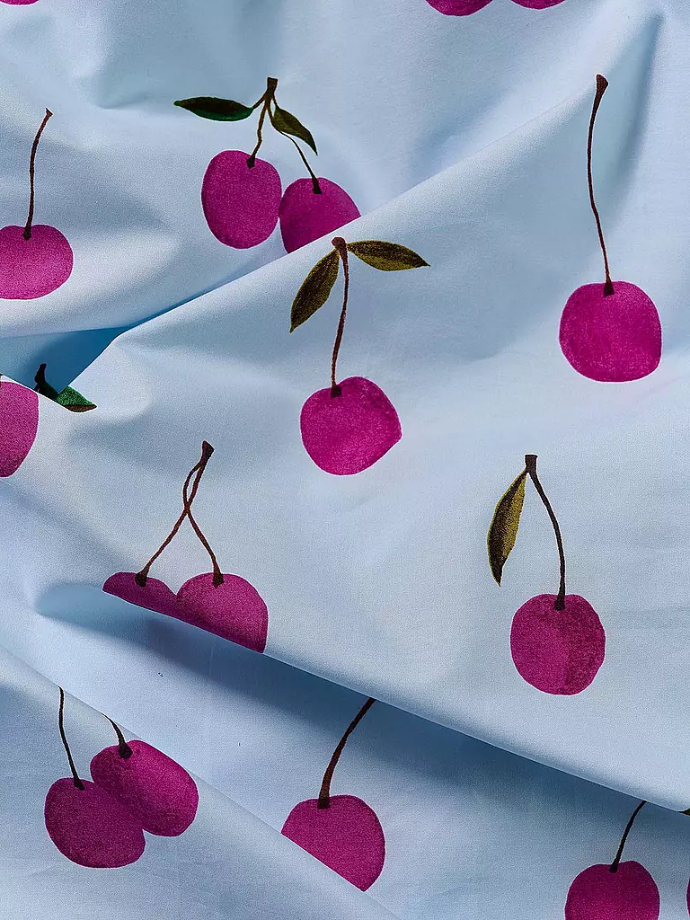 ESSENZA | Perkal Bettwäsche ZESTY CHERRY 70x90cm/140x200cm Iceblue | hellblau