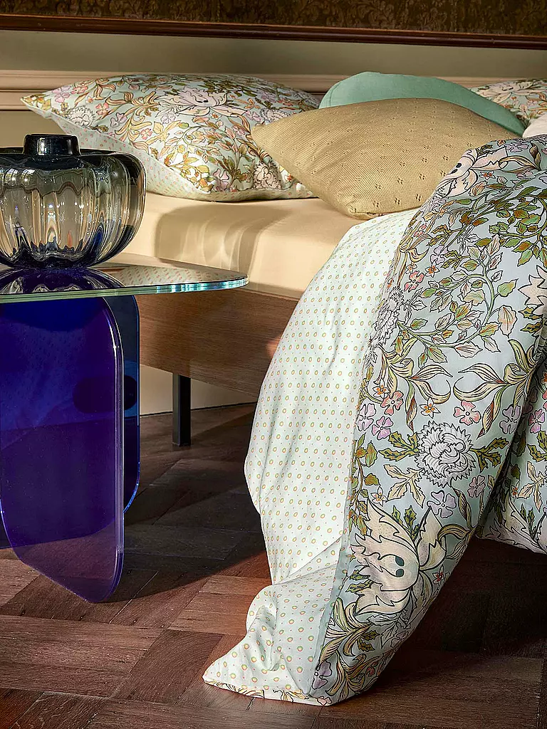ESSENZA | Satin Bettwäsche 70x90cm / 140x200cm Ophelia Hazy Blue | camel