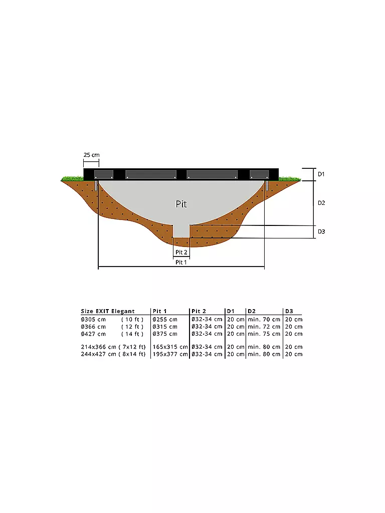 EXIT TOYS | Elegant Premium Inground-Trampolin 214x366cm mit Deluxe Sicherheitsnetz | keine Farbe