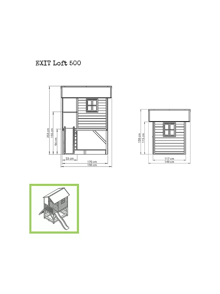 EXIT TOYS | Loft 500 Holzspielhaus - grün | keine Farbe