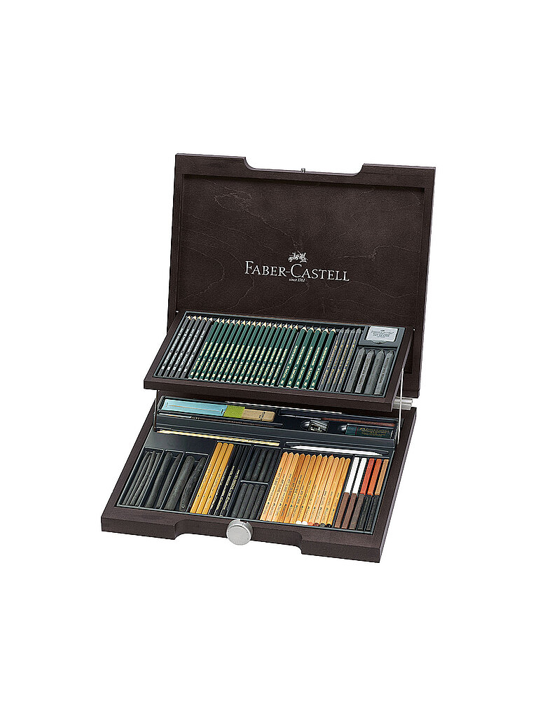 FABER-CASTELL Pitt Monochrome Holzkoffer 86-teilig braun