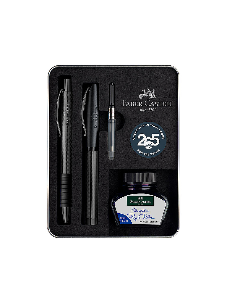 FABER-CASTELL Set Füllhalter Medium und Kugelschreiber Essentio Carbon Black schwarz