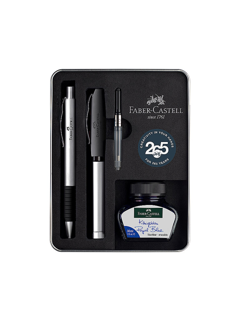 FABER-CASTELL Set Füllhalter Medium und Kugelschreiber Essentio Metall Silber Matt silber