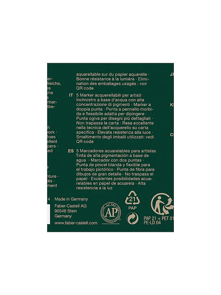 FABER-CASTELL | Watercolour Marker Albrecht Dürer 5er Etui Urban Sketching | Dunkelgrün
