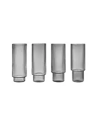 FERM LIVING | Longdrink Glas 4-er Set RIPPLE Smoked Grey | transparent