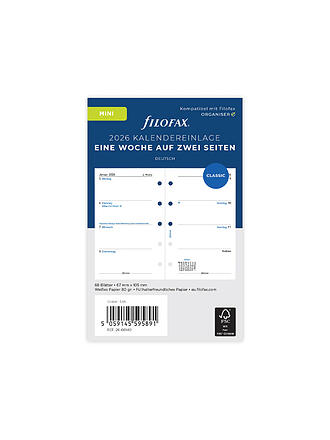 FILOFAX | Kalendereinlage Mini Woche Deutsch 2026 