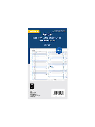 FILOFAX | Kalendereinlage Jahresplaner Deutsch Personal 2026