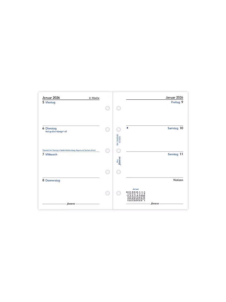 FILOFAX | Kalendereinlage Mini Woche Deutsch 2026 | weiss