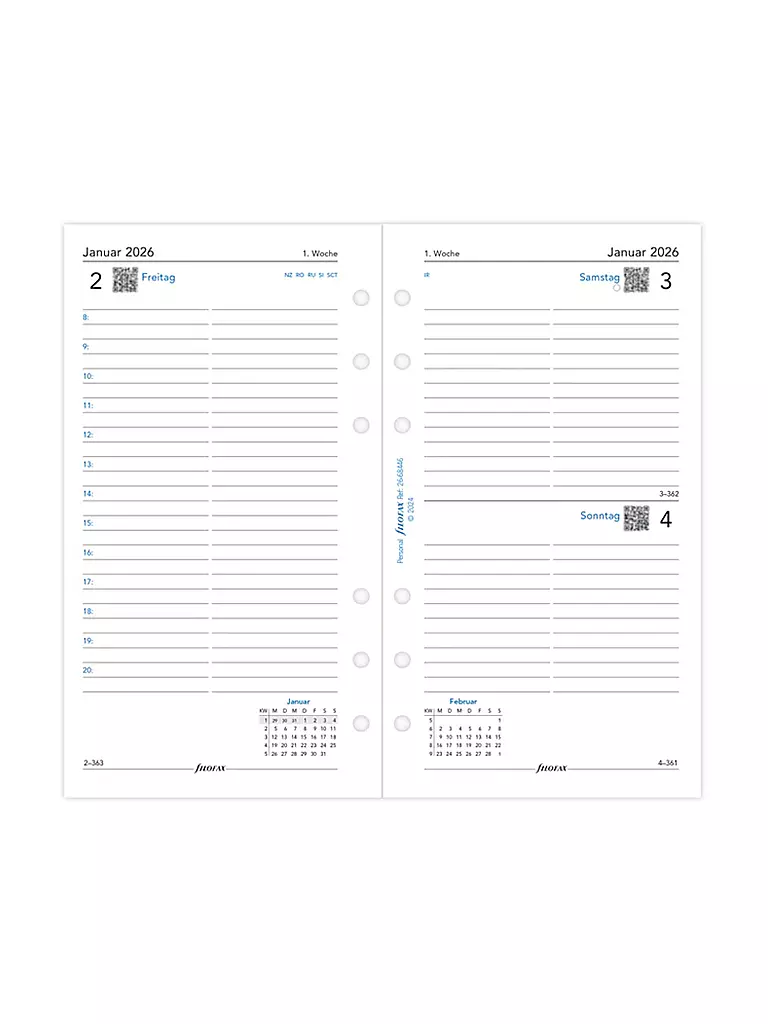FILOFAX | Kalendereinlage Tag Deutsch Personal 2026 | weiss