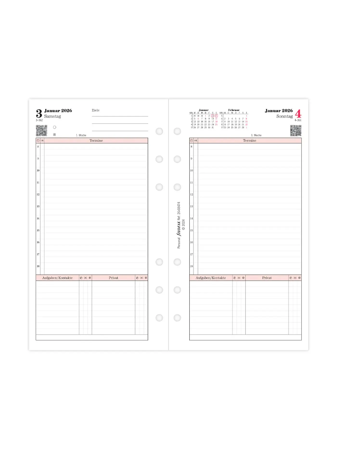 FILOFAX | Kalendereinlage Tag Professional Deutsch Personal 2026 | weiss
